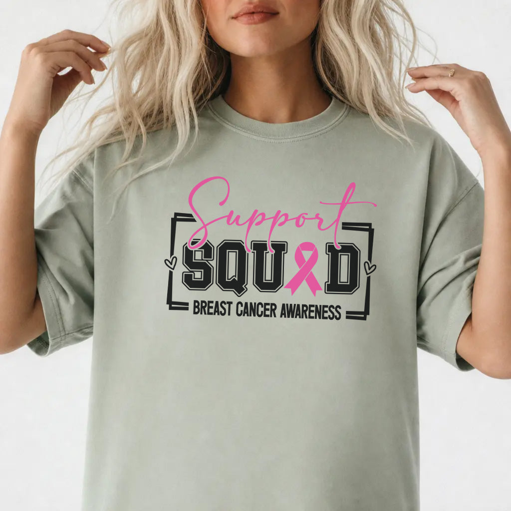 Woman wearing a bay breast cancer awareness women&