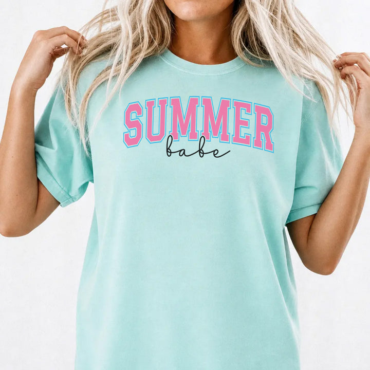 Woman wearing a chalky mint cute summer vacation women&