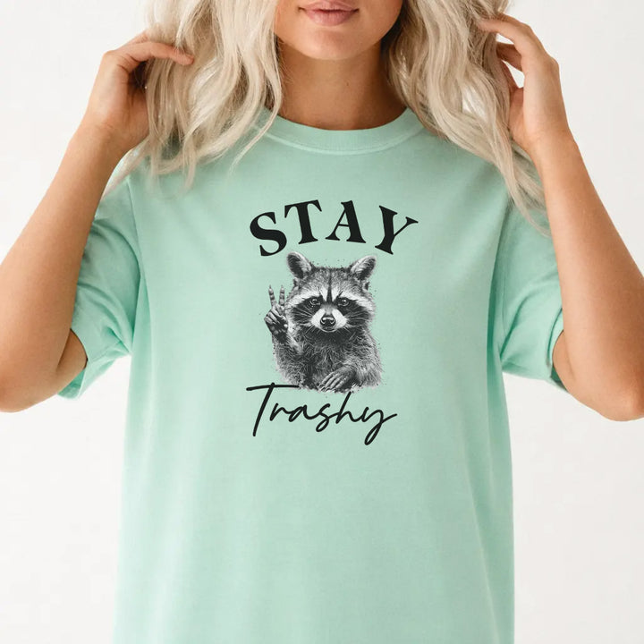 Woman wearing an island reef funny raccoon women&