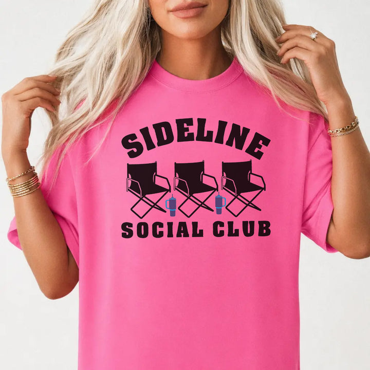 Woman wearing a neon pink funny sports mom women&