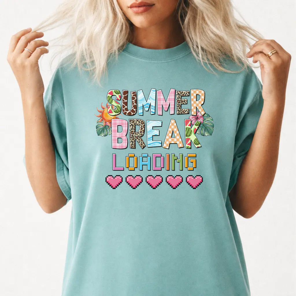 Woman wearing a seafoam funny teacher summer women&