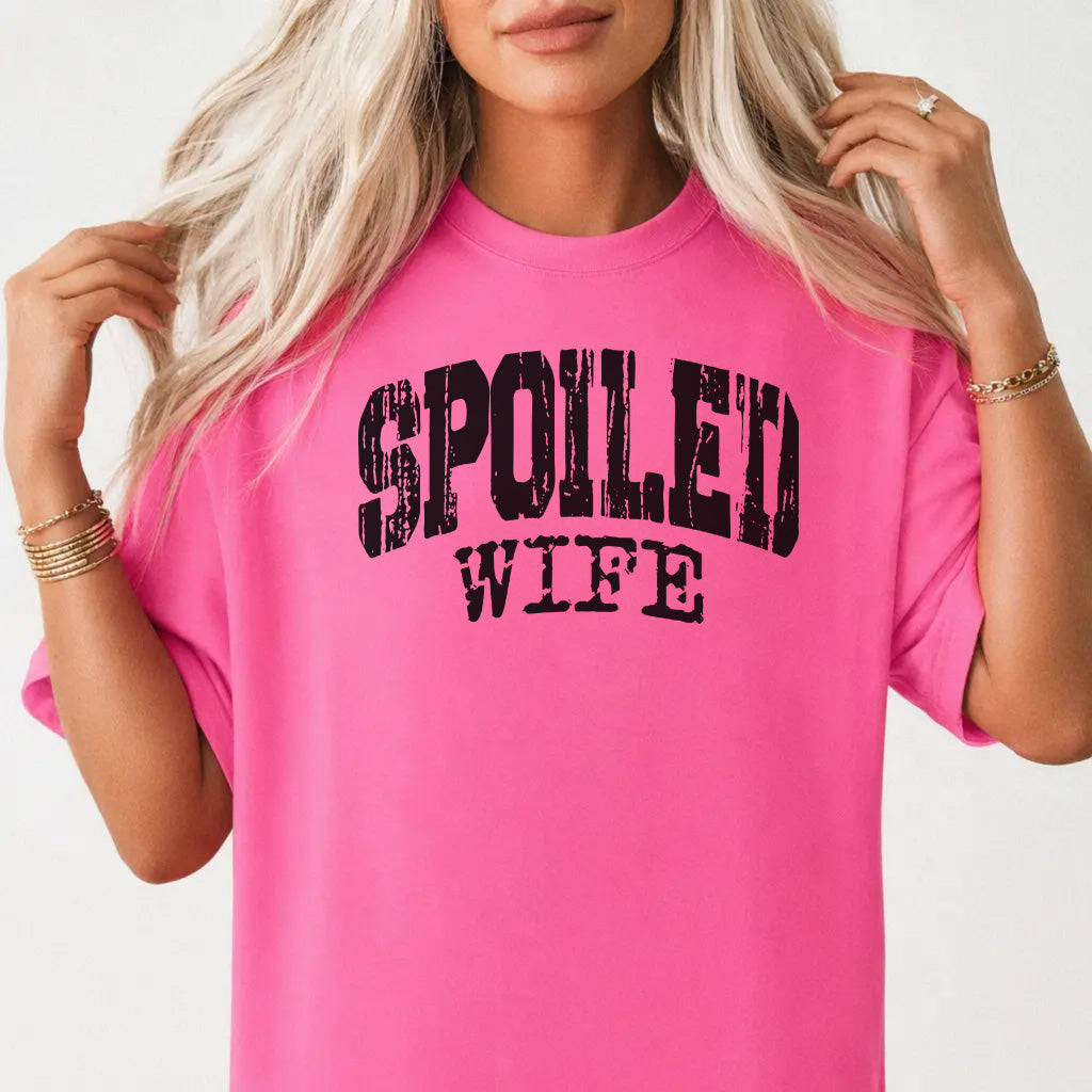 Woman wearing a neon pink funny wife humor women&