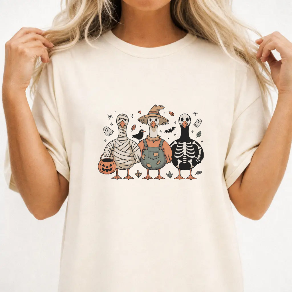 Woman wearing an ivory halloween duck costume women&