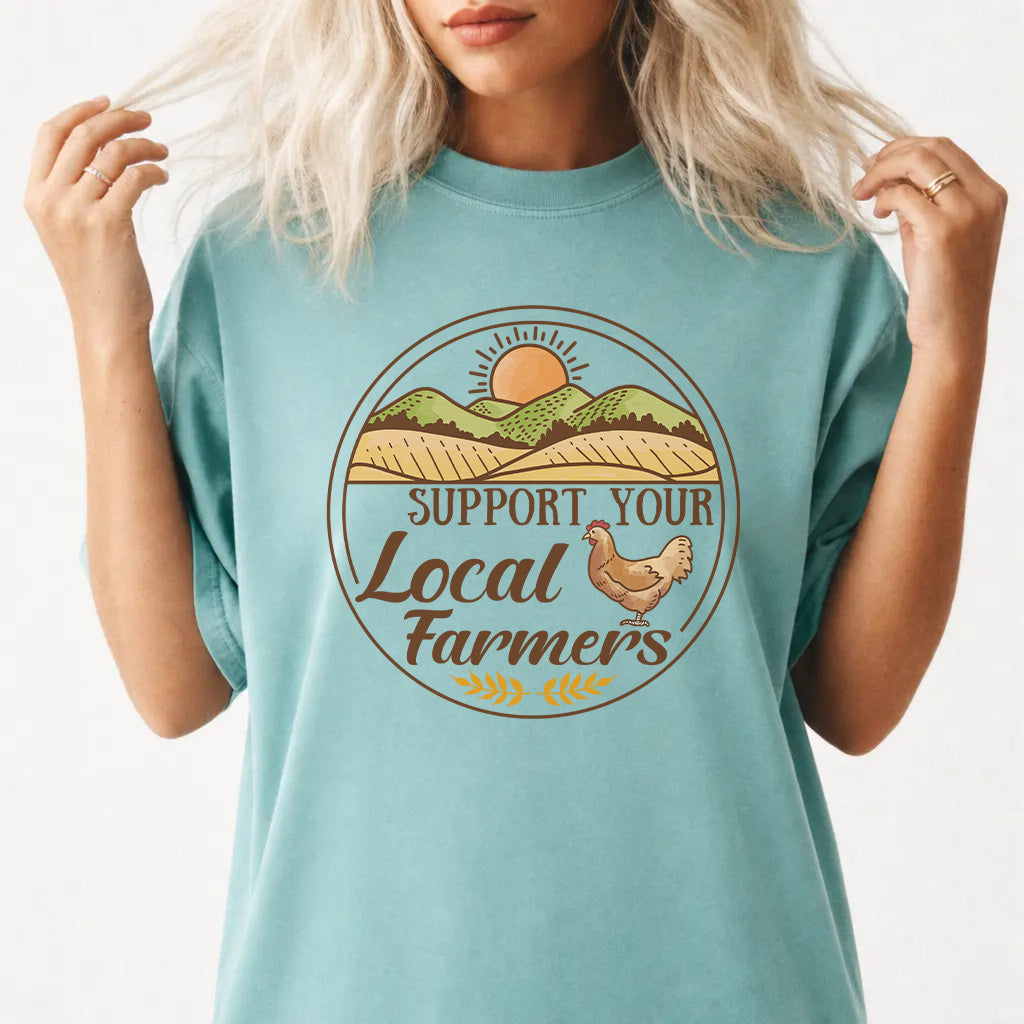 Woman wearing a seafoam local farmer chicken women&