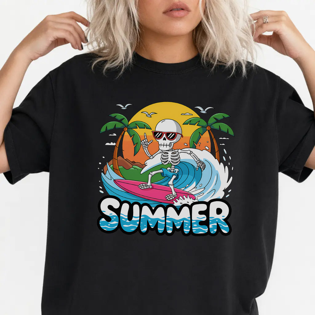 Woman wearing a black skeleton surfer summer women&