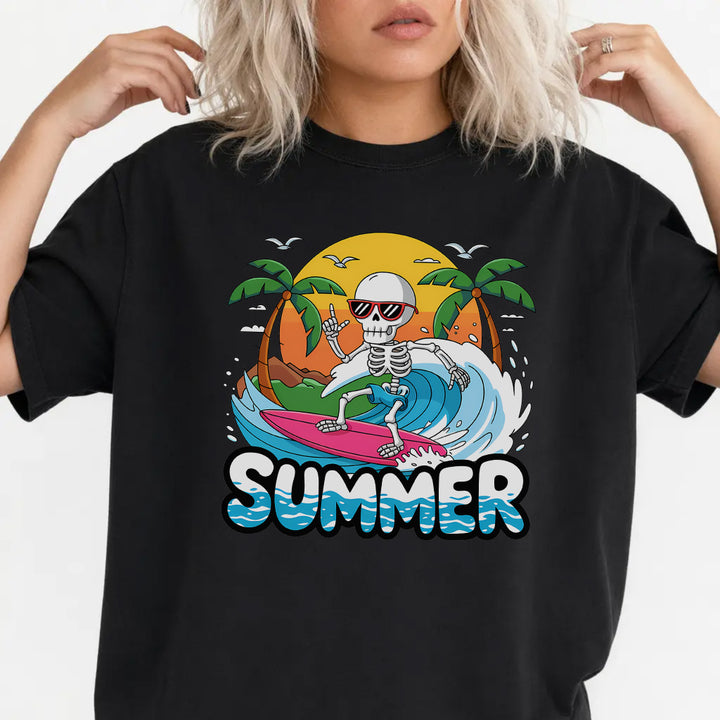 Woman wearing a black skeleton surfer summer women&