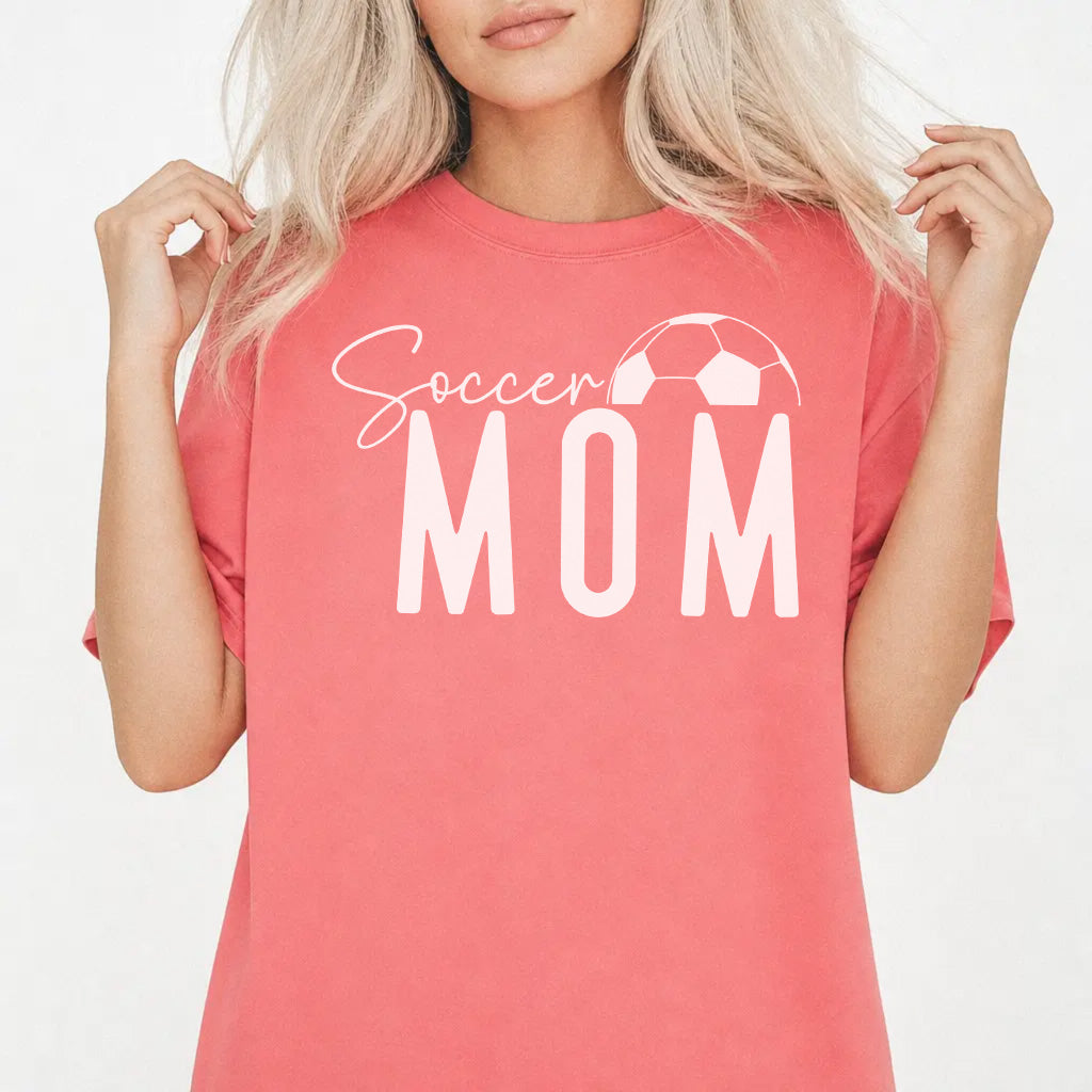 Woman wearing a watermelon-colored soccer mom women&