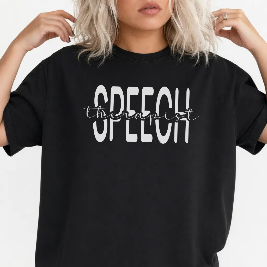 Woman wearing a black speech therapist SLP women&