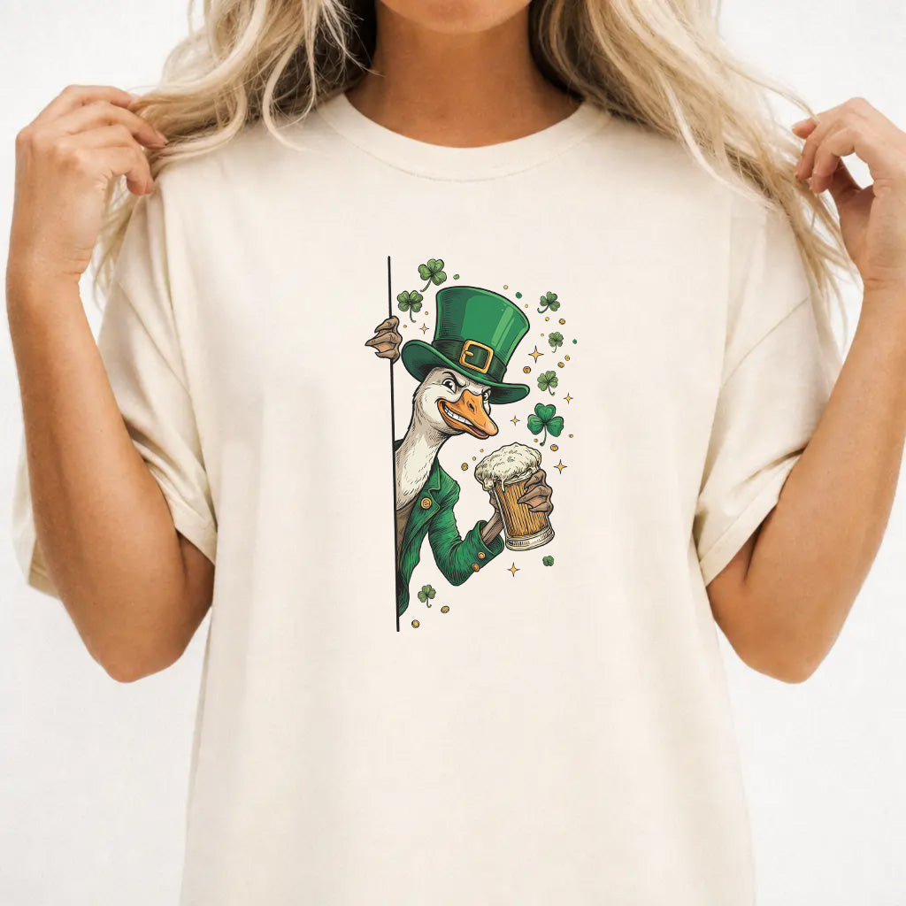 Woman wearing an ivory St. Patrick&