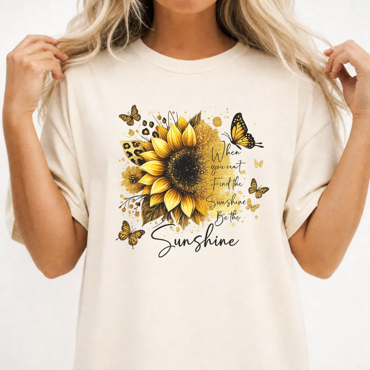 Woman wearing an ivory sunflower butterfly inspirational women&