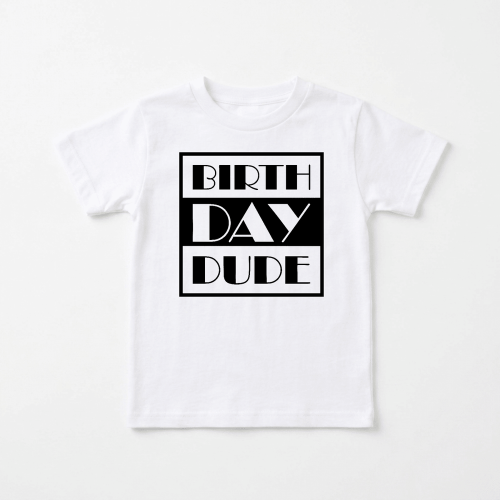 Birthday Dude Retro Block Type Youth Tee | Cute Kids Shirt - Okum Tees