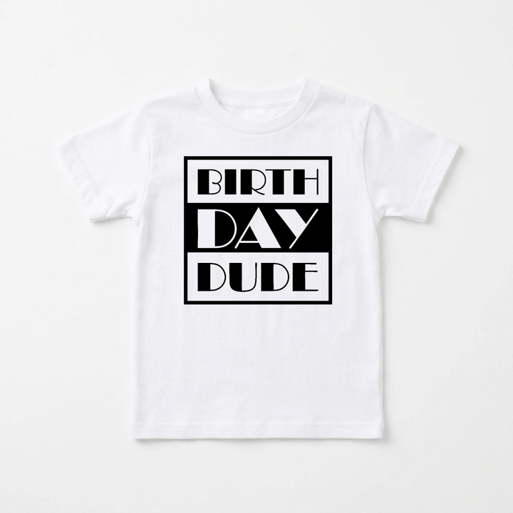 Birthday Dude Retro Block Type Youth Tee | Cute Kids Shirt - Okum Tees