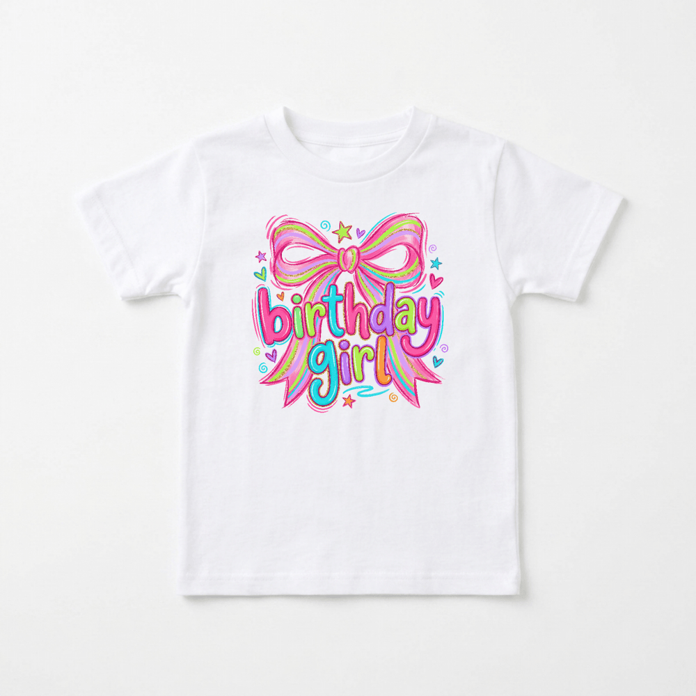 Birthday Girl Bow Doodle Toddler Tee | Cute Kids Gift - Okum Tees