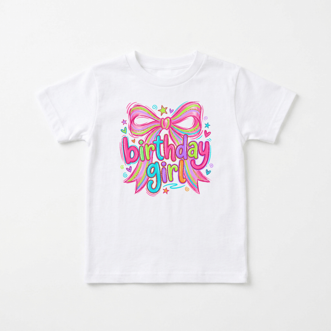 Birthday Girl Bow Doodle Toddler Tee | Cute Kids Gift - Okum Tees
