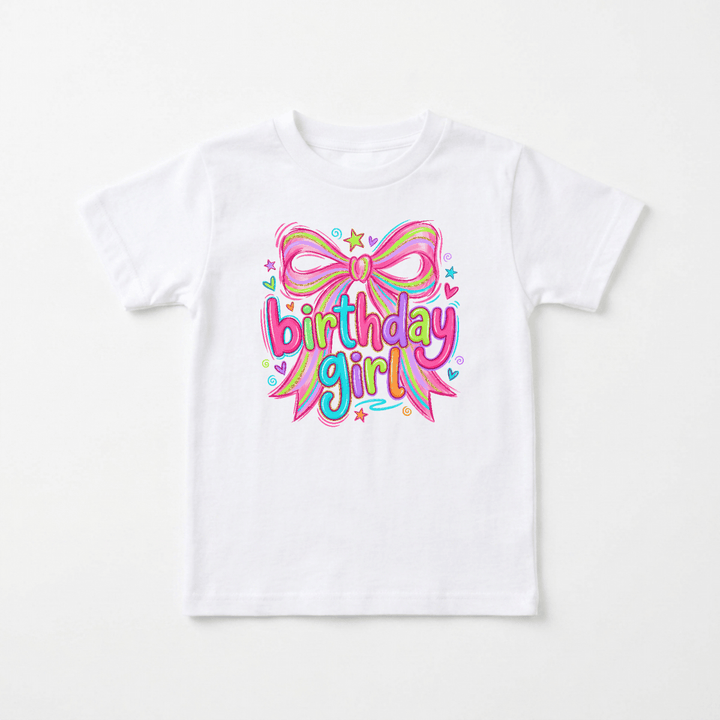 Birthday Girl Bow Doodle Toddler Tee | Cute Kids Gift - Okum Tees