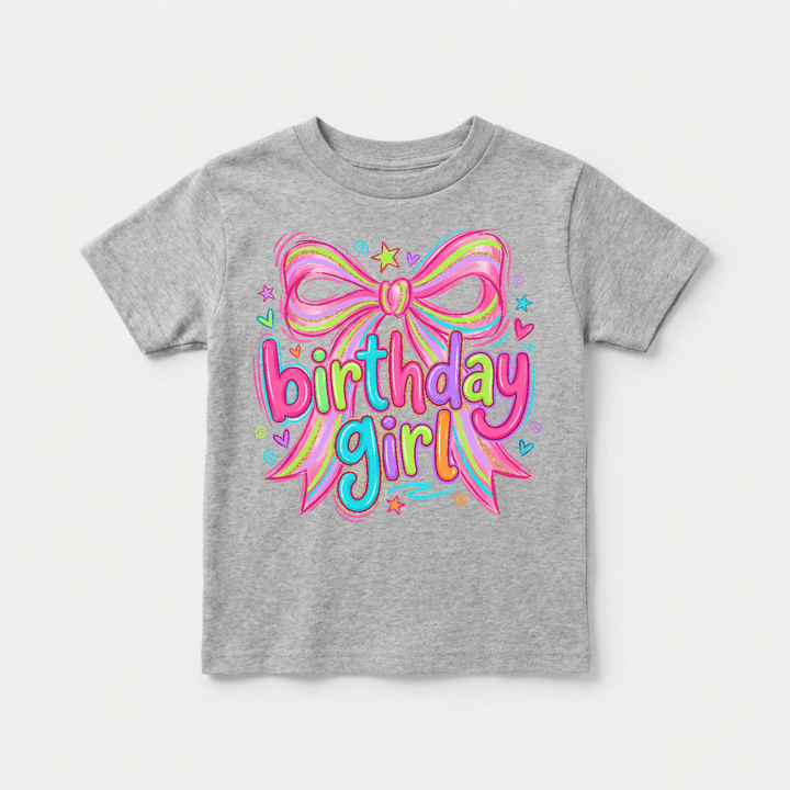 Birthday Girl Bow Doodle Toddler Tee | Cute Kids Gift - Okum Tees