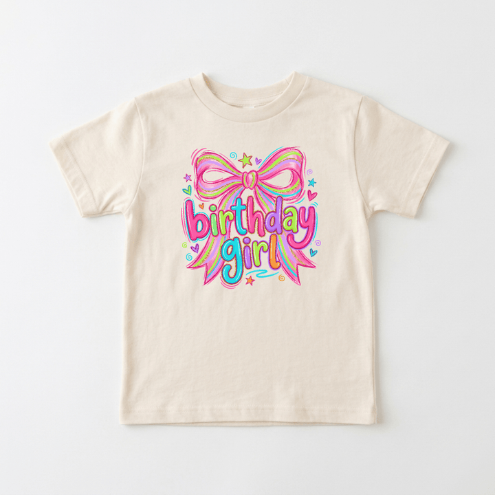 Birthday Girl Bow Doodle Toddler Tee | Cute Kids Gift - Okum Tees