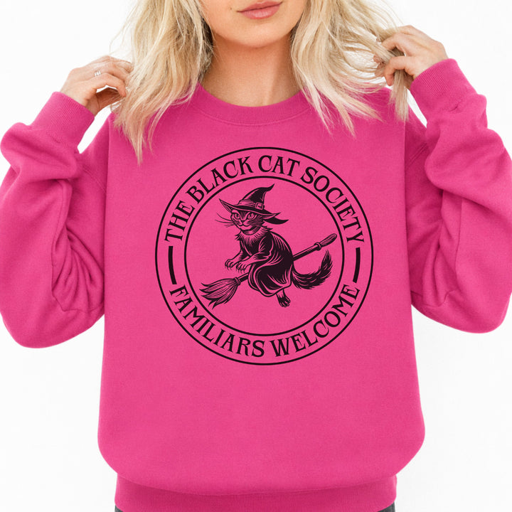 Black Cat Society Halloween Sweatshirt in Heliconia — Okum Tees