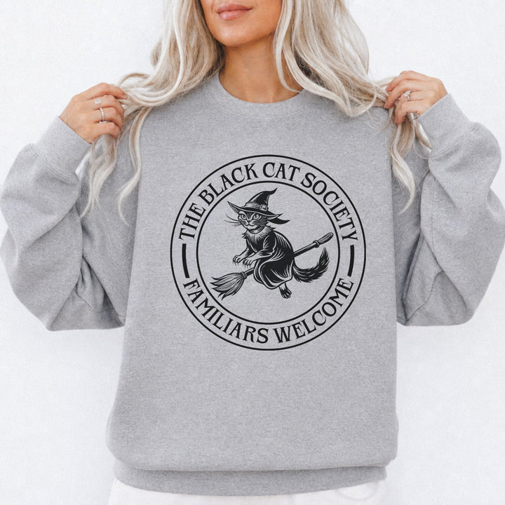Black Cat Society Halloween Sweatshirt in Sport Grey — Okum Tees