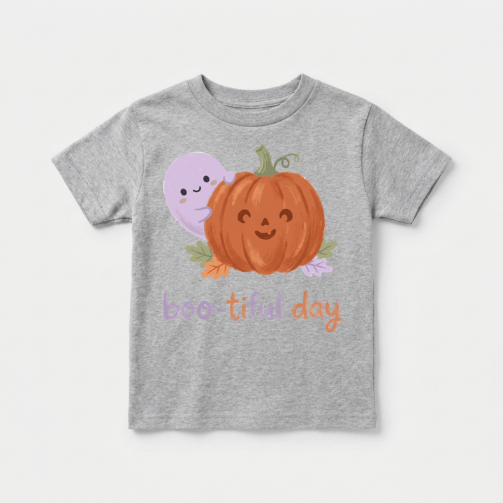 Boo-tiful Day Ghost &amp; Pumpkin Toddler Tee | Girls Halloween - Okum Tees