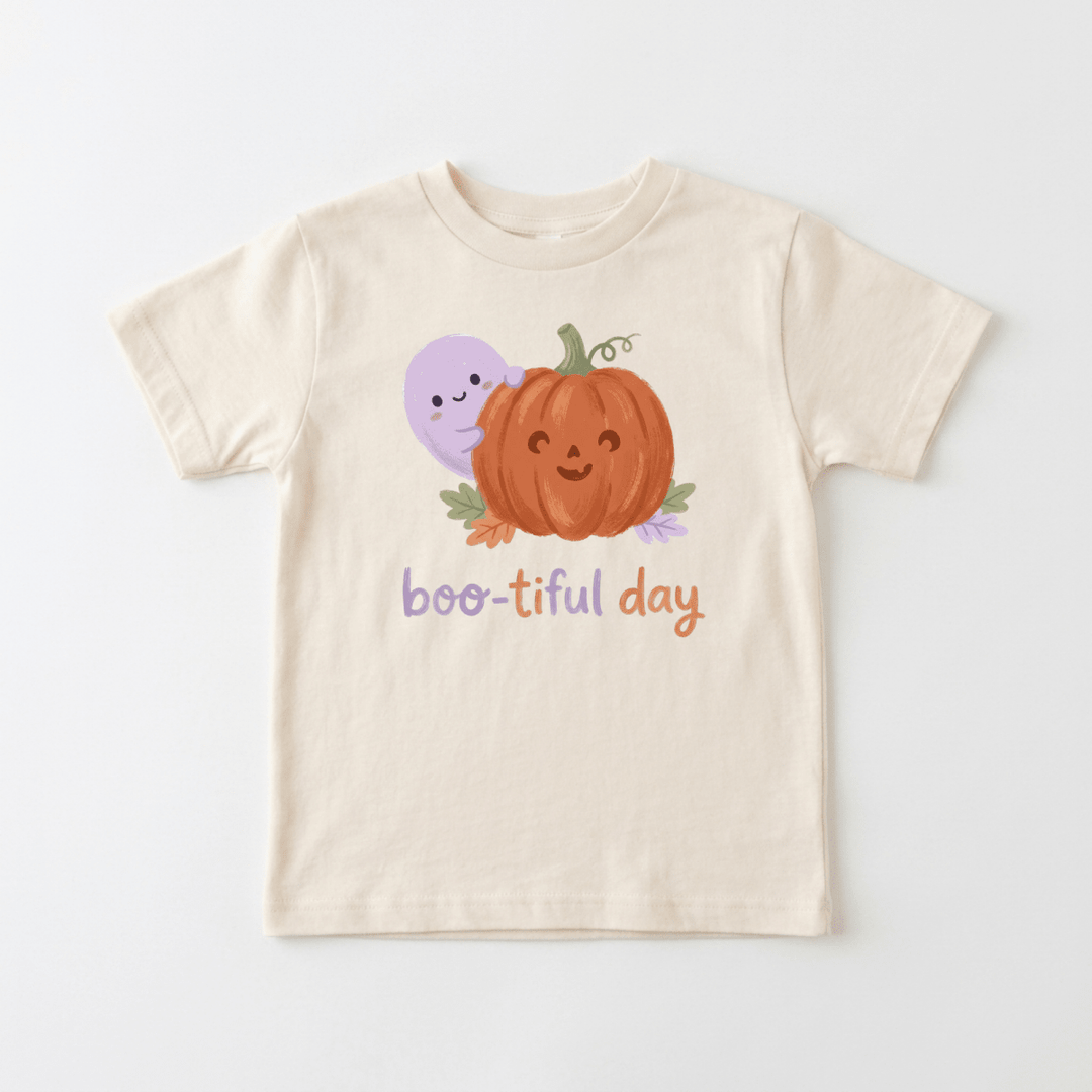 Boo-tiful Day Ghost & Pumpkin Toddler Tee | Girls Halloween - Okum Tees