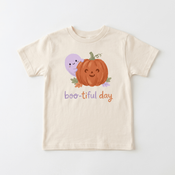 Boo-tiful Day Ghost &amp; Pumpkin Toddler Tee | Girls Halloween - Okum Tees