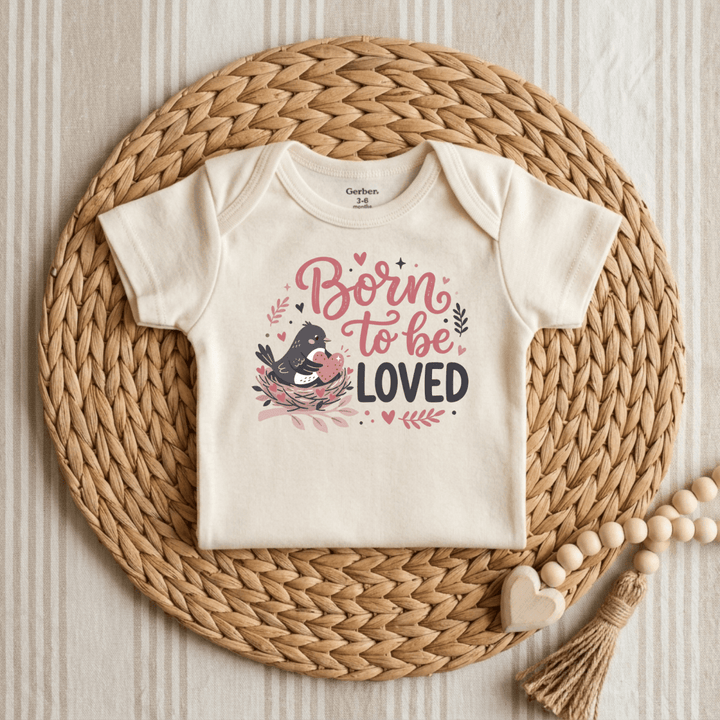 Born to Be Loved Bird &amp; Heart Baby Onesie® | Girls Outfit - Okum Tees