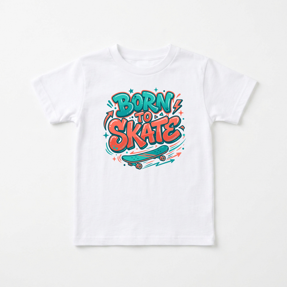 Born to Skate Retro Graffiti Youth Tee in White — Okum Tees