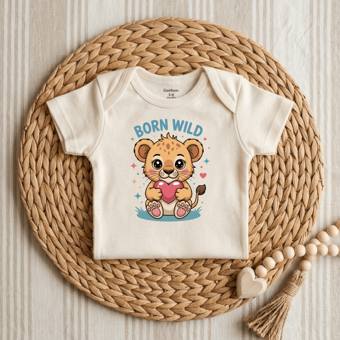 Born Wild Lion Cub Heart Baby Onesie® | Boys Outfit - Okum Tees