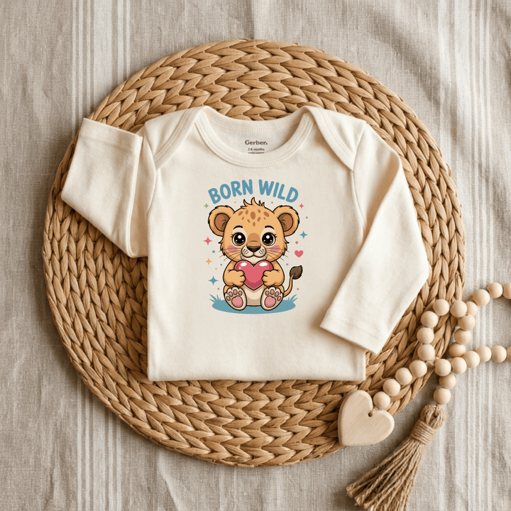 Born Wild Lion Cub Heart Baby Onesie® | Boys Outfit - Okum Tees