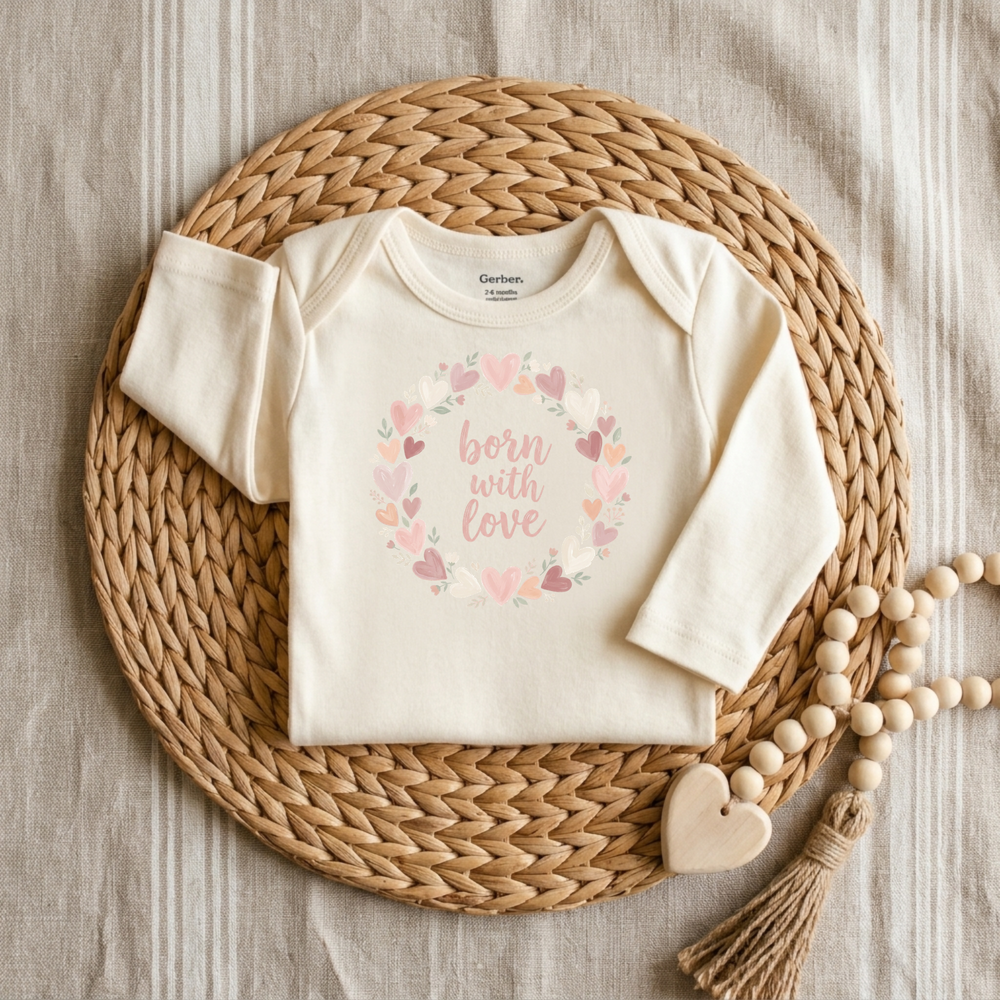 Born With Love Heart Wreath Baby Onesie® in Natural — Okum Tees