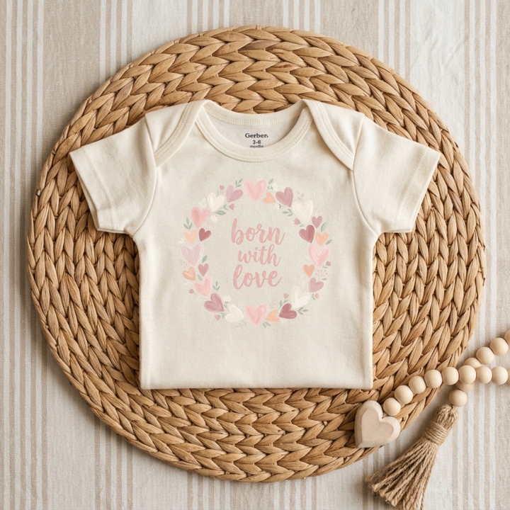 Born With Love Heart Wreath Baby Onesie® in Natural — Okum Tees