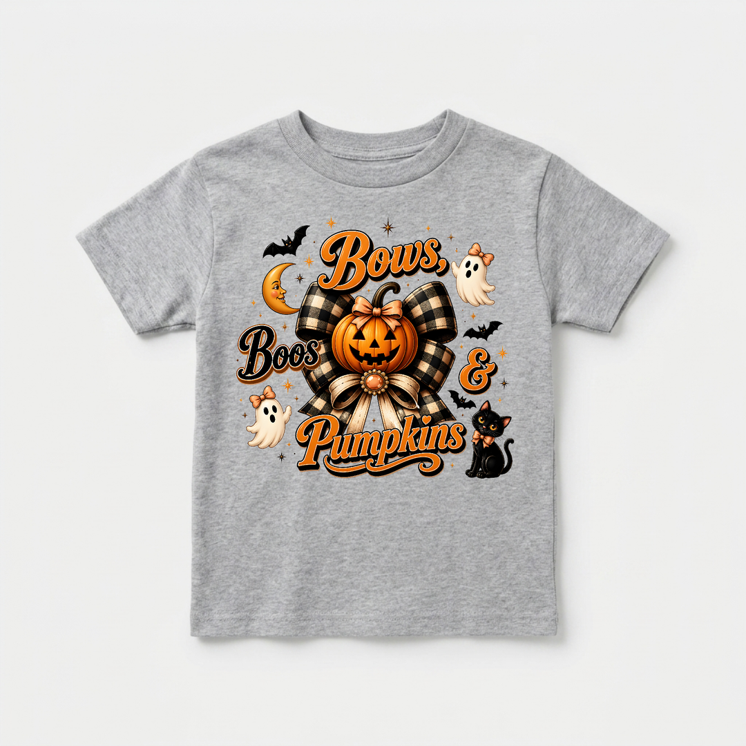 Bows, Boos and Pumpkins Toddler Tee in Grey — Okum Tees