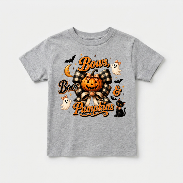 Bows, Boos and Pumpkins Toddler Tee in Grey — Okum Tees