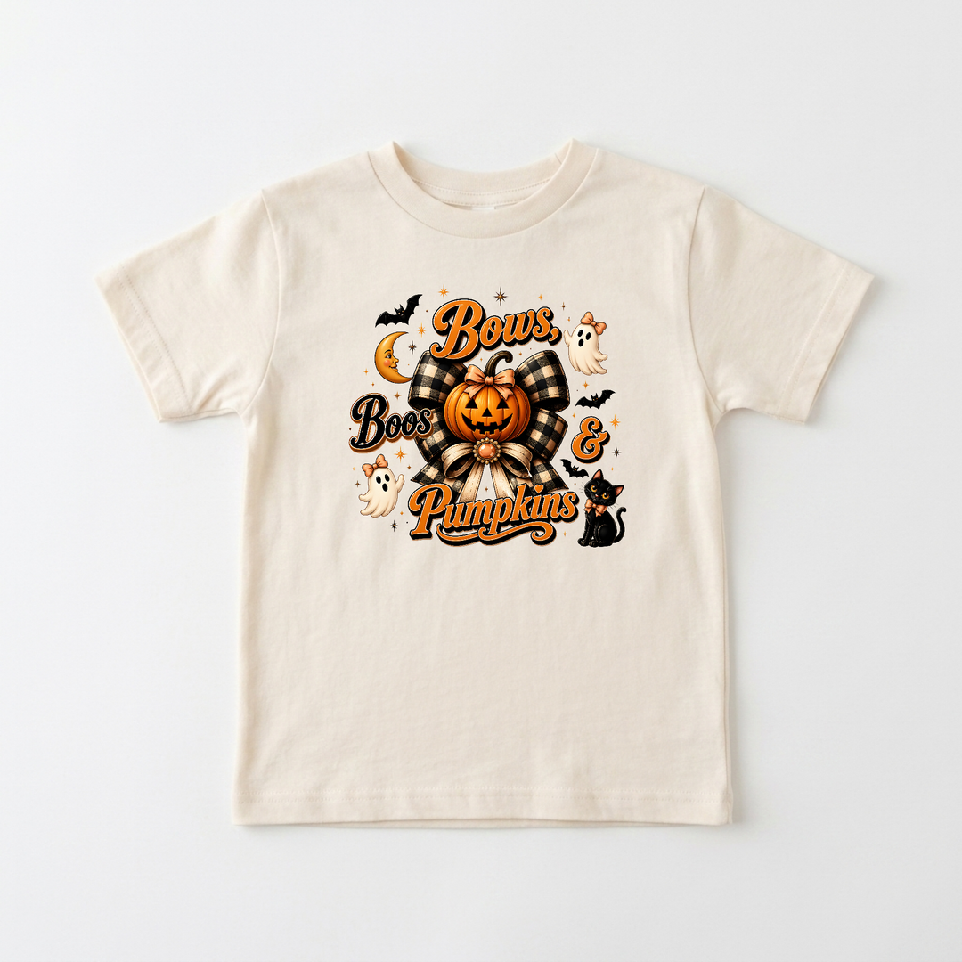 Bows, Boos and Pumpkins Toddler Tee in Natural — Okum Tees