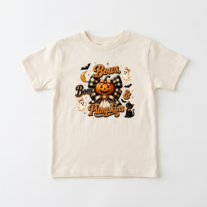 Bows, Boos and Pumpkins Toddler Tee in Natural — Okum Tees