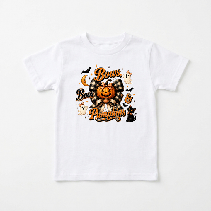 Bows, Boos and Pumpkins Toddler Tee in White — Okum Tees