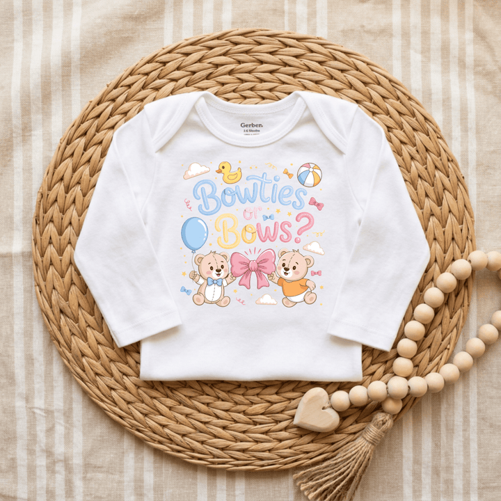 Bowties or Bows Teddy Bear Gender Reveal Baby Onesie® | Cute Baby Gift - Okum Tees