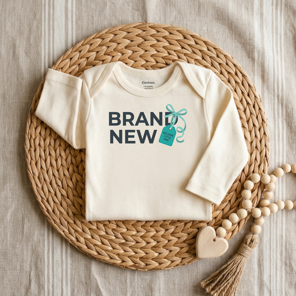 Brand New Baby Gift Tag Baby Onesie® in Natural — Okum Tees