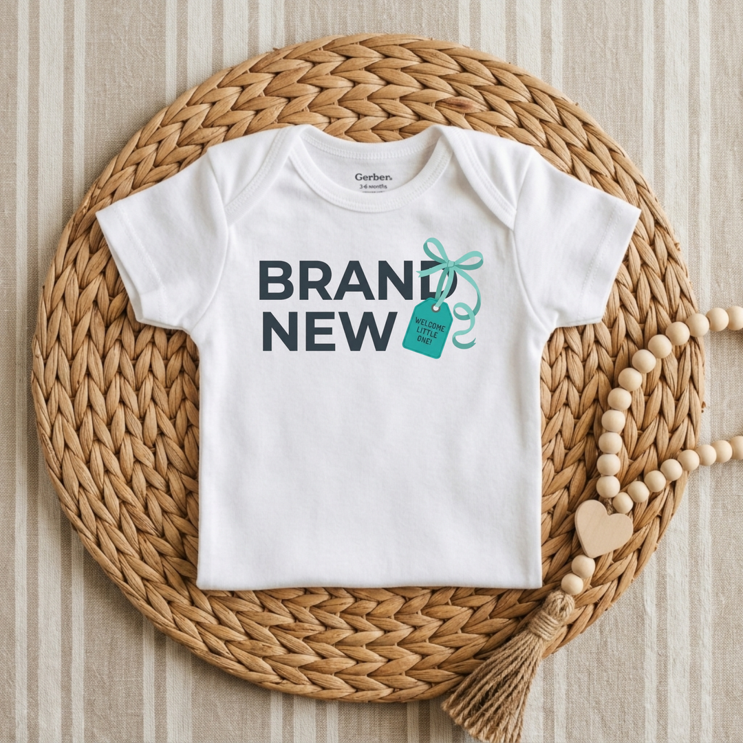 Brand New Baby Gift Tag Baby Onesie® in White — Okum Tees