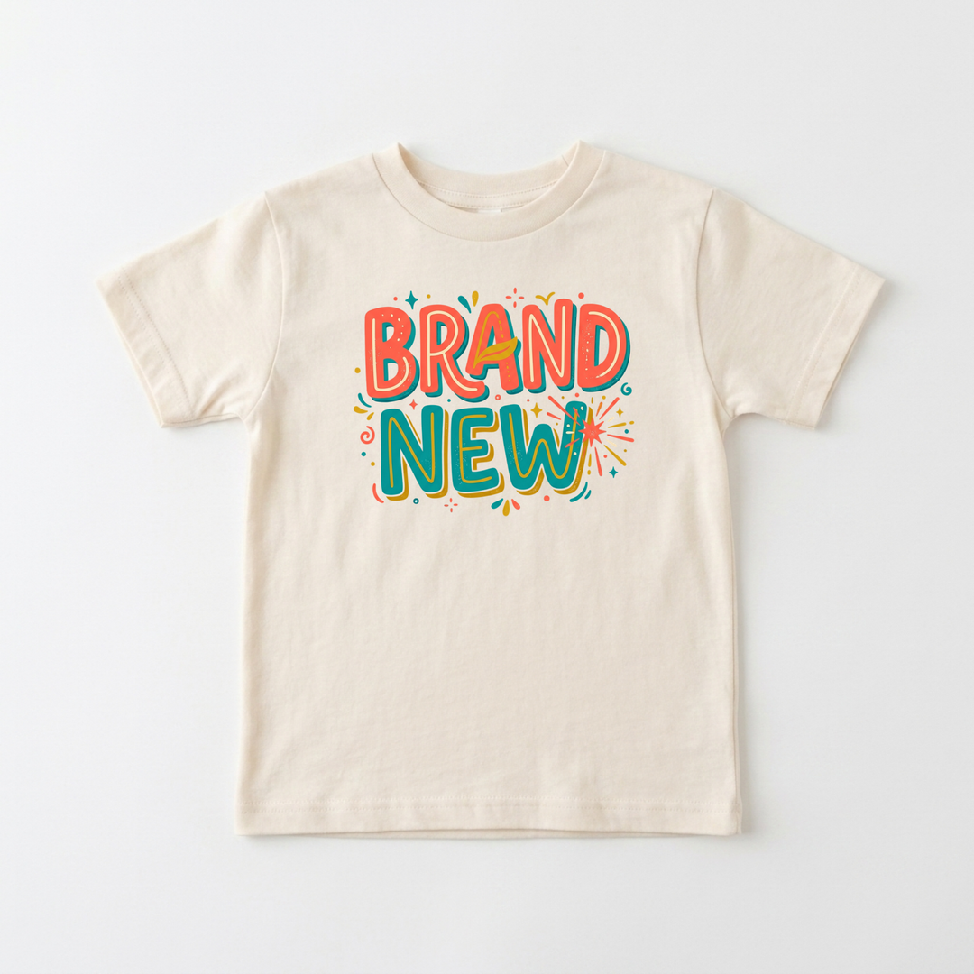 Brand New (Retro Doodle Edition) Youth Tee in Natural — Okum Tees