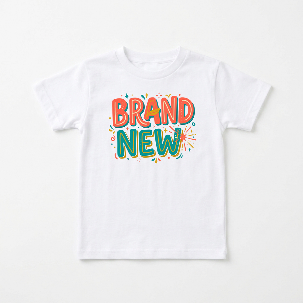 Brand New (Retro Doodle Edition) Youth Tee in White — Okum Tees