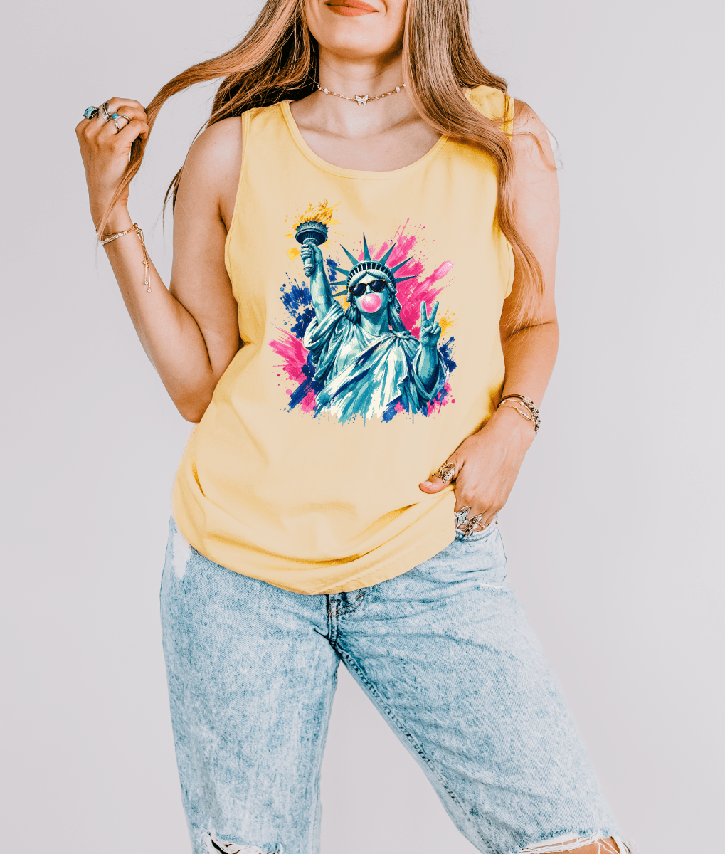 Bubblegum Liberty Patriotic Tank Top - Okum Tees