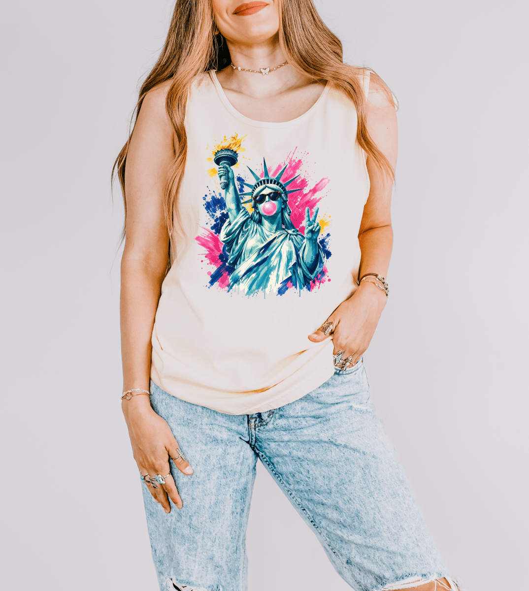 Bubblegum Liberty Patriotic Tank Top - Okum Tees
