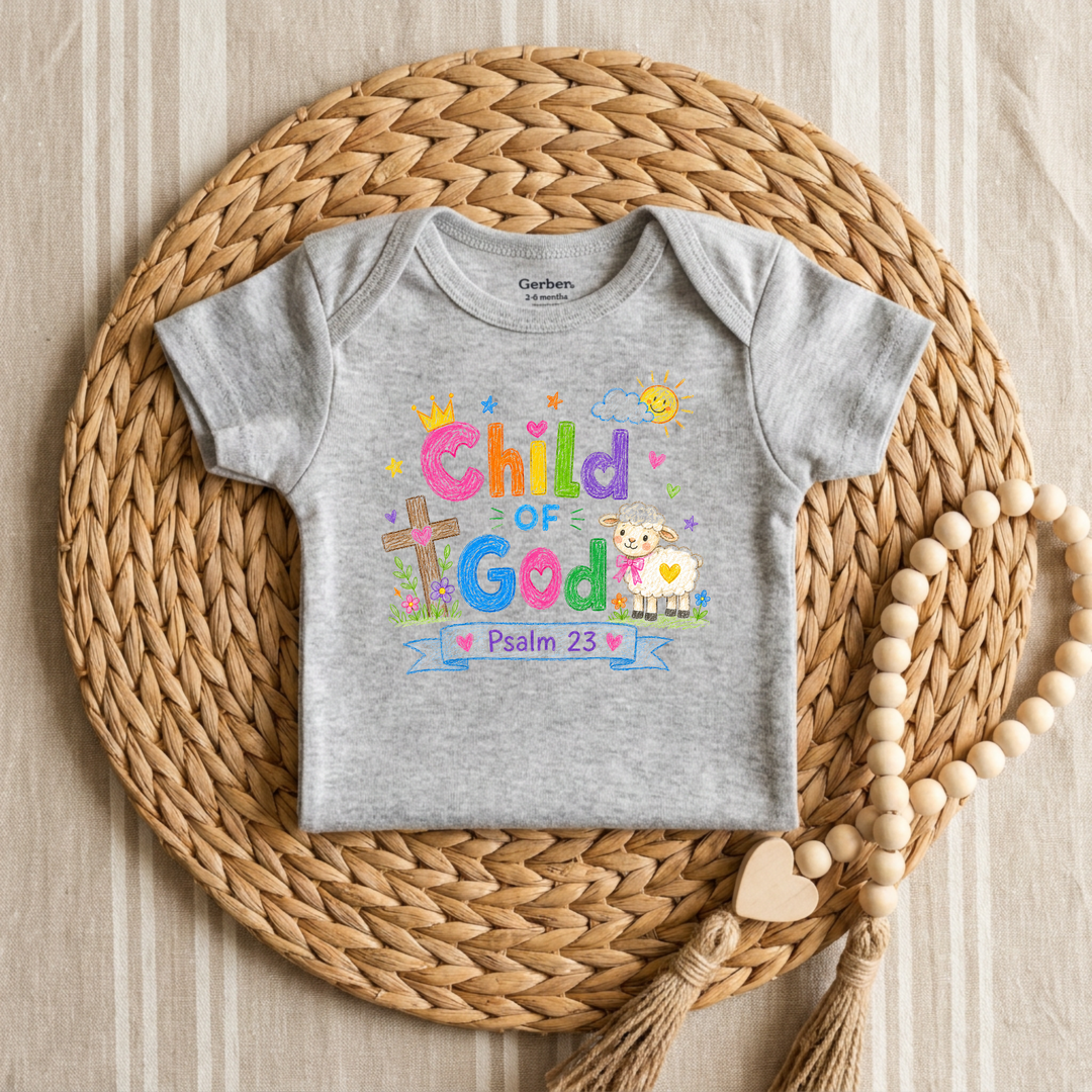 Child of God Crayon Lamb &amp; Crown Baby Onesie® in Grey — Okum Tees