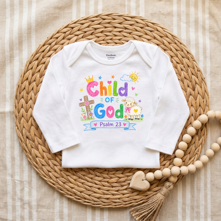 Child of God Crayon Lamb &amp; Crown Baby Onesie® in White — Okum Tees