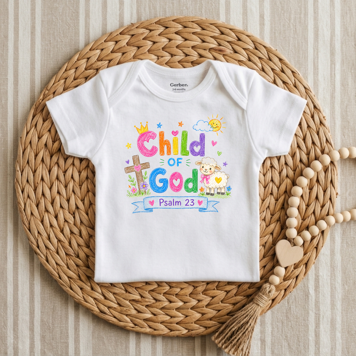 Child of God Crayon Lamb &amp; Crown Baby Onesie® in White — Okum Tees