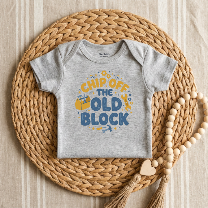 Chip Off The Old Block Toolbox Baby Onesie® in Grey — Okum Tees