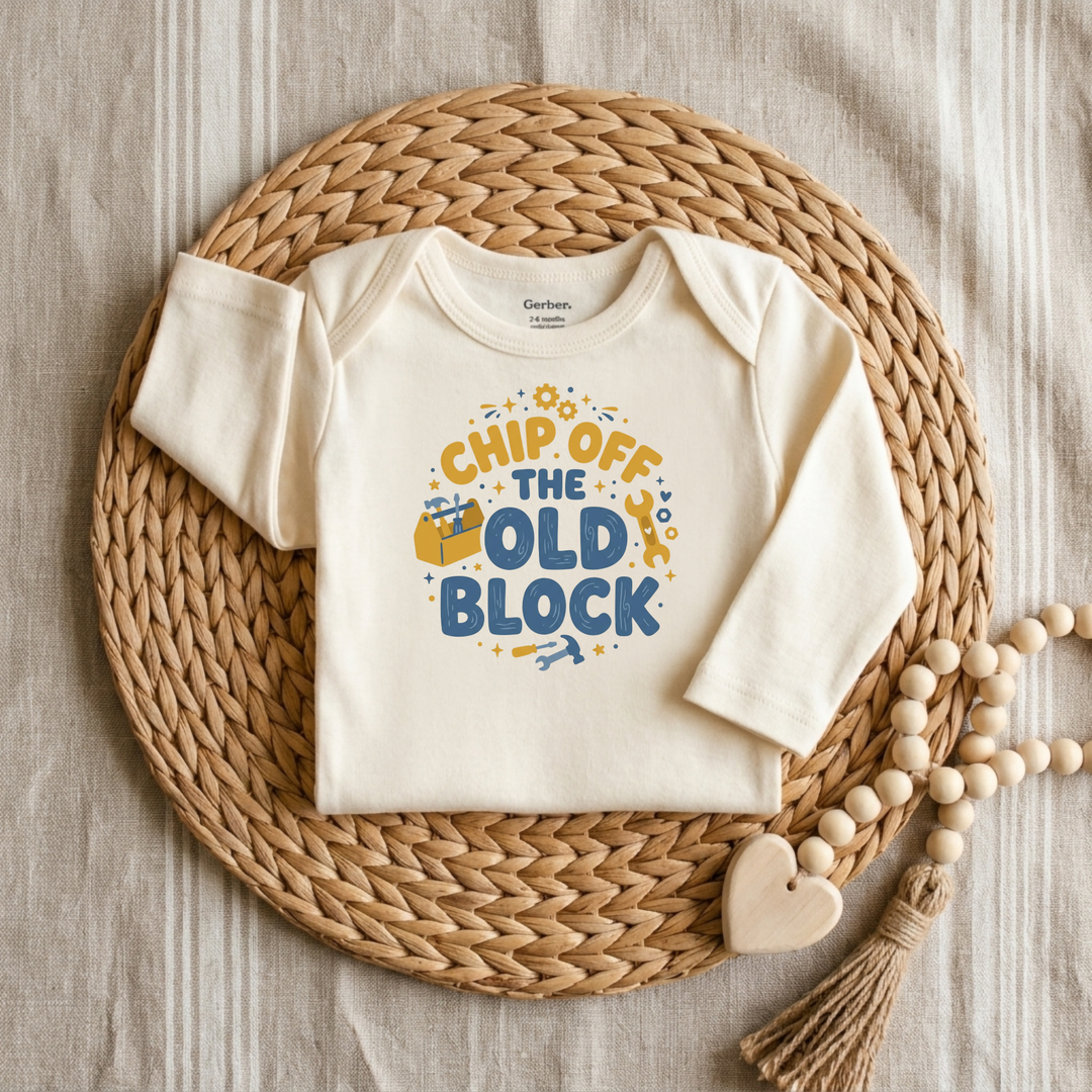Chip Off The Old Block Toolbox Baby Onesie® in Natural — Okum Tees
