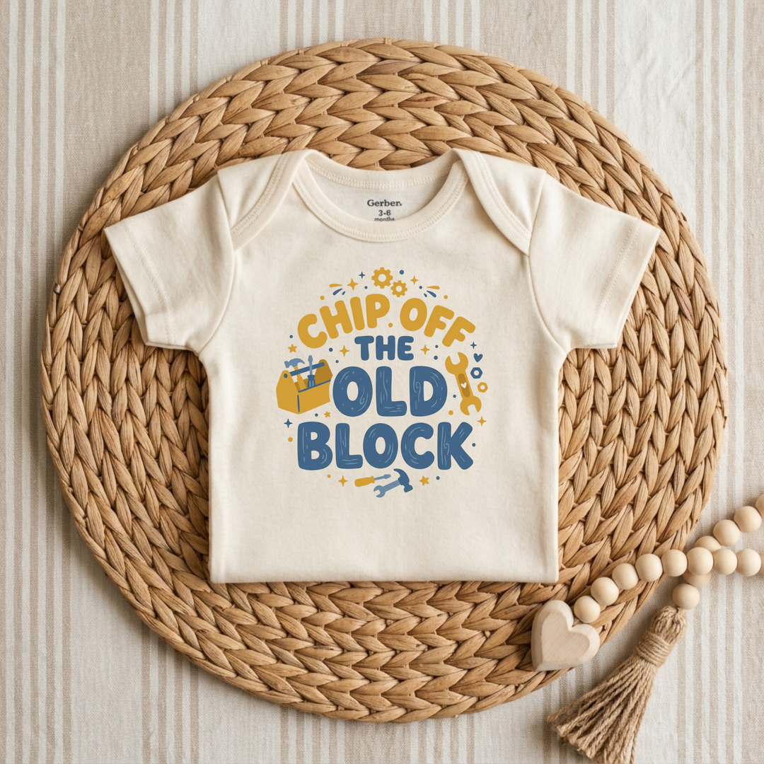 Chip Off The Old Block Toolbox Baby Onesie® in Natural — Okum Tees